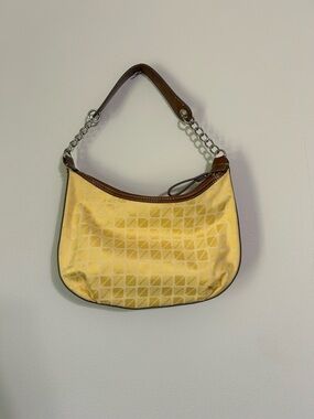 Easy Spirit Yellow Geometric Jacquard Shoulder Bag with Brown Trim